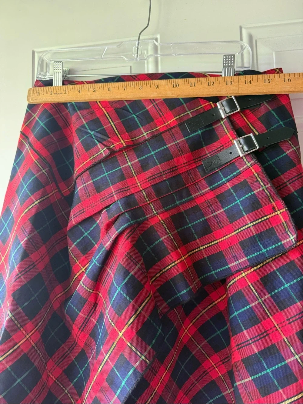 Celtic Ranchwear woman’s red plaid tartan wrap skirt